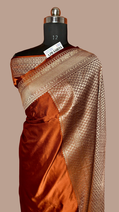 Mashru katan silk saree rich brown color