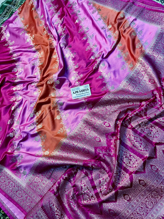 Premium Mashru Katan Silk Pink Rangkat Banarasi Saree Banarasi Saree
