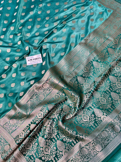 Mashru Katan Silk Banarasi Saree – Sea Green with All-Over Motifs Banarasi Saree