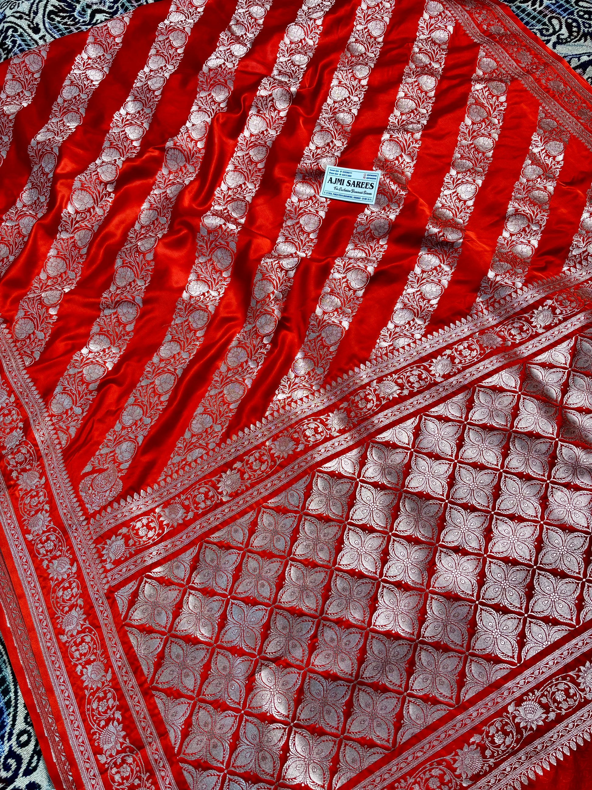 banarasi saree pallu design mashru katan silk orange