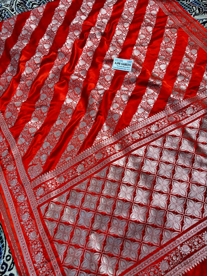 banarasi saree pallu design mashru katan silk orange