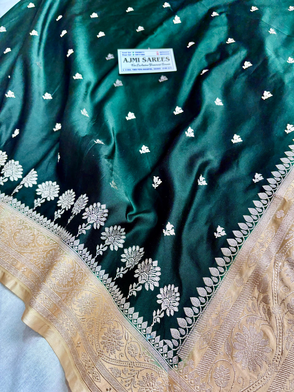 Luxury bottle green Katan Silk Banarasi saree