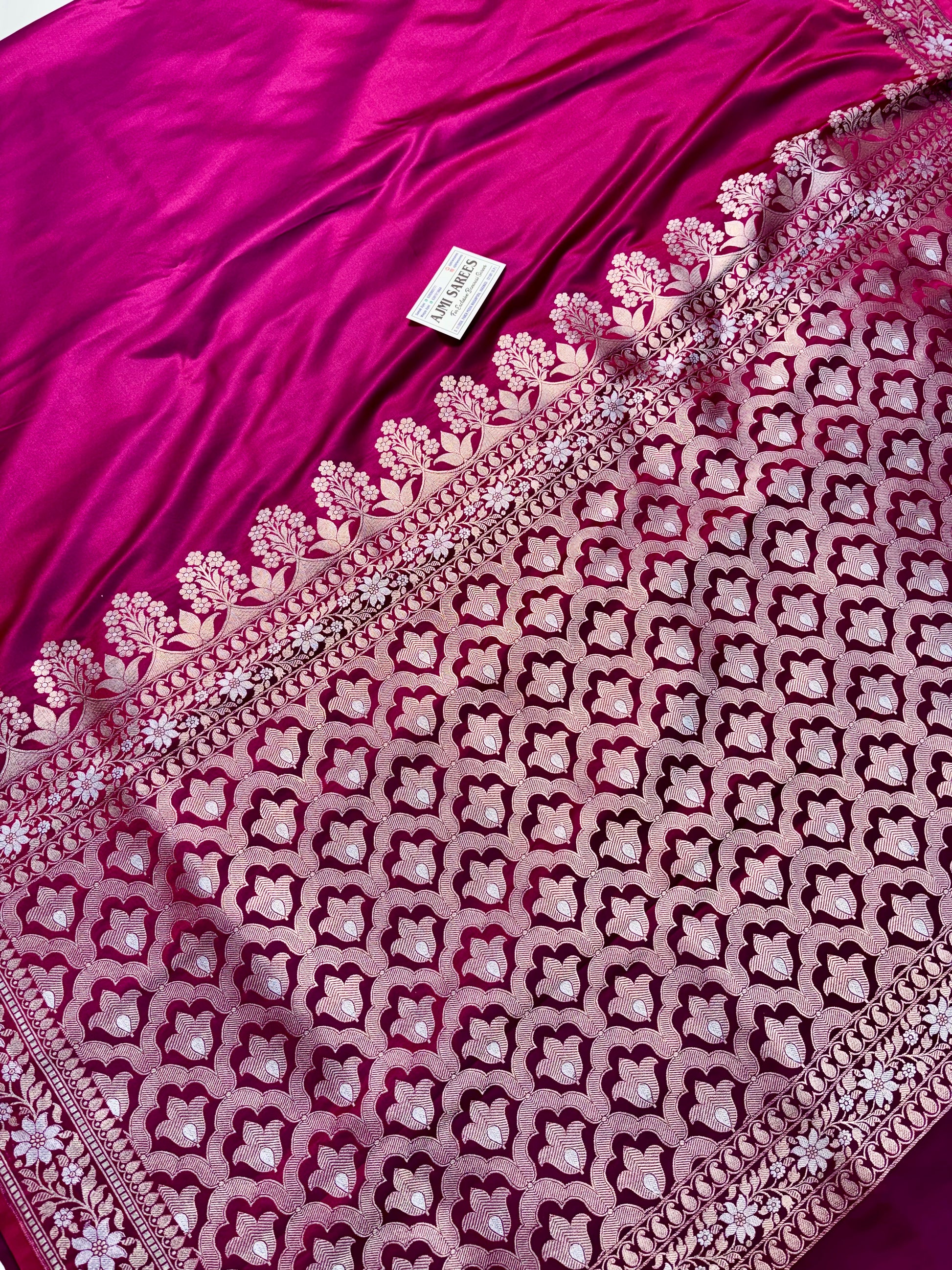 Magenta red dual tone Mashru Katan silk Banarasi saree with Meenakari zari