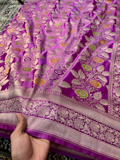 Premium Mashru Katan Silk Banarasi Saree – Lavender with Golden Zari Banarasi Saree