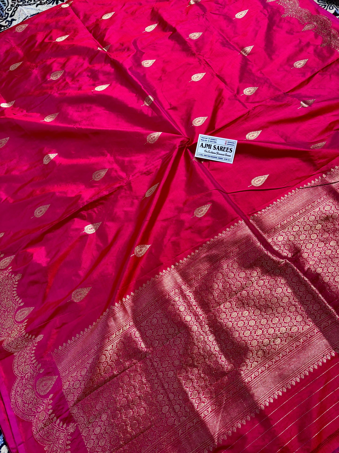 Traditional rani red banarasi saree kadwa motifs pure silk