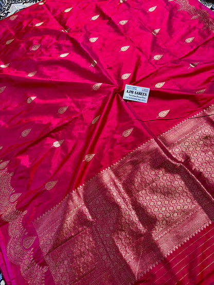 Traditional rani red banarasi saree kadwa motifs pure silk