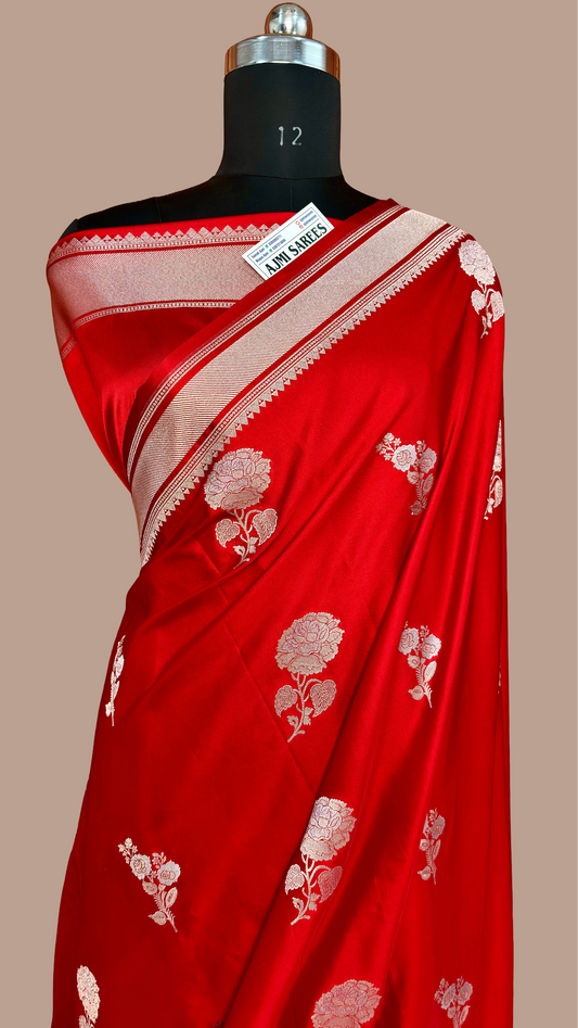 Luxury Red Sona Rupa Buta Banarasi Silk Saree