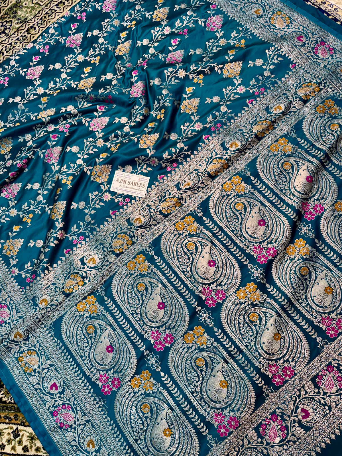 Premium Mashru Katan Silk Banarasi Saree – Sapphire Blue with Golden Zari Banarasi Saree
