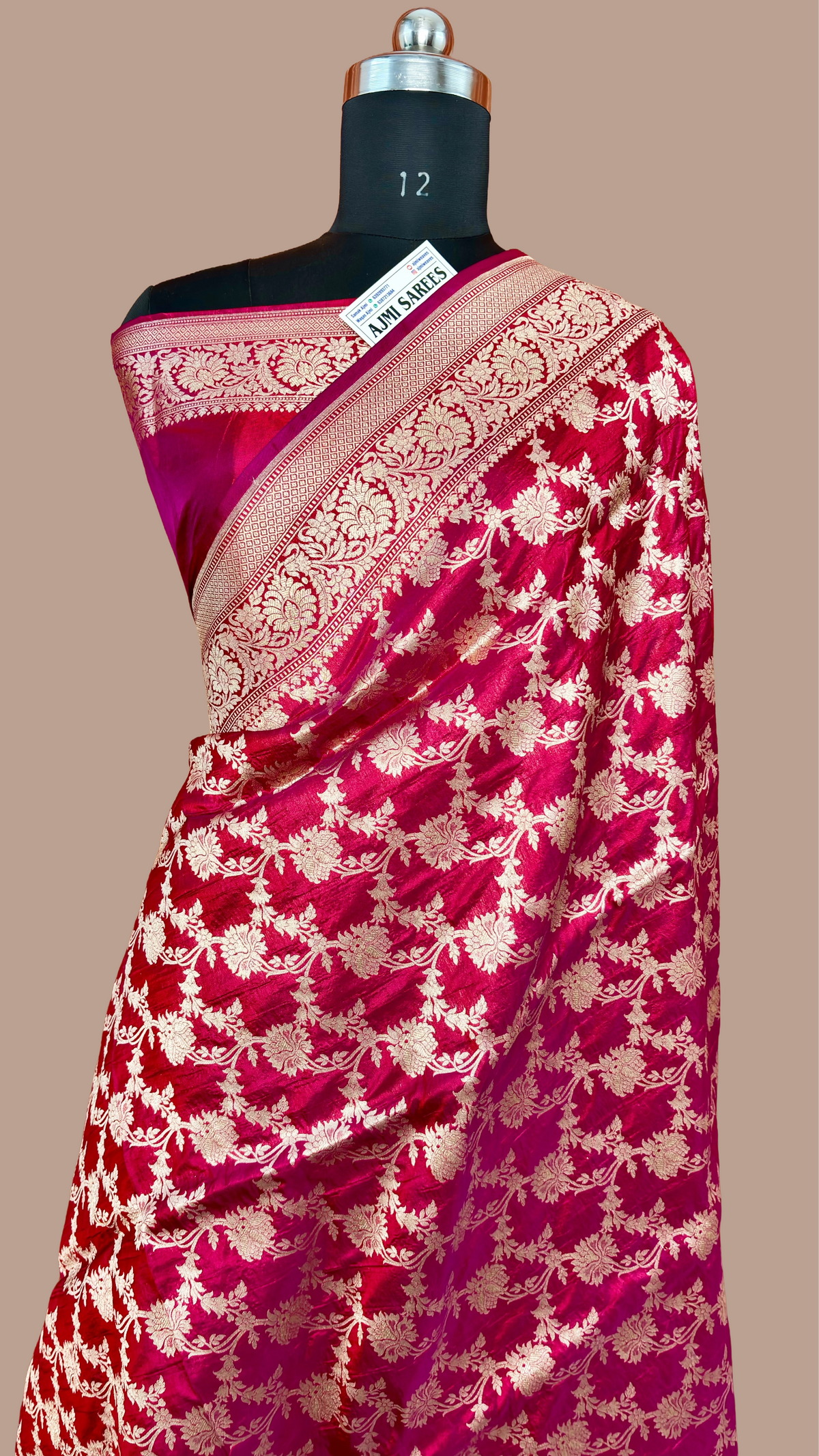 100% Pure Katan Silk Banarasi Saree – Red x Pink Dual Tone | Gold Zari Floral Jaal Banarasi Saree