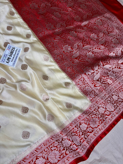 Off White Banarasi Saree for Wedding and Festive Occasions