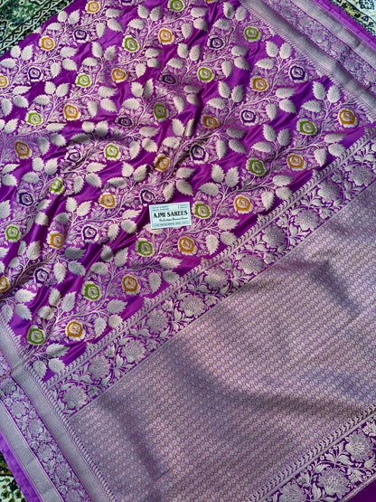 Premium Mashru Katan Silk Banarasi Saree – Lavender with Golden Zari Banarasi Saree