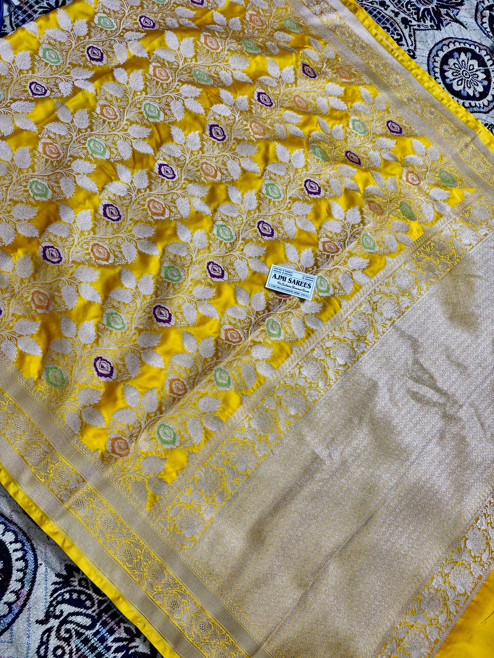 mashru katan silk saree lemon color zari weaving