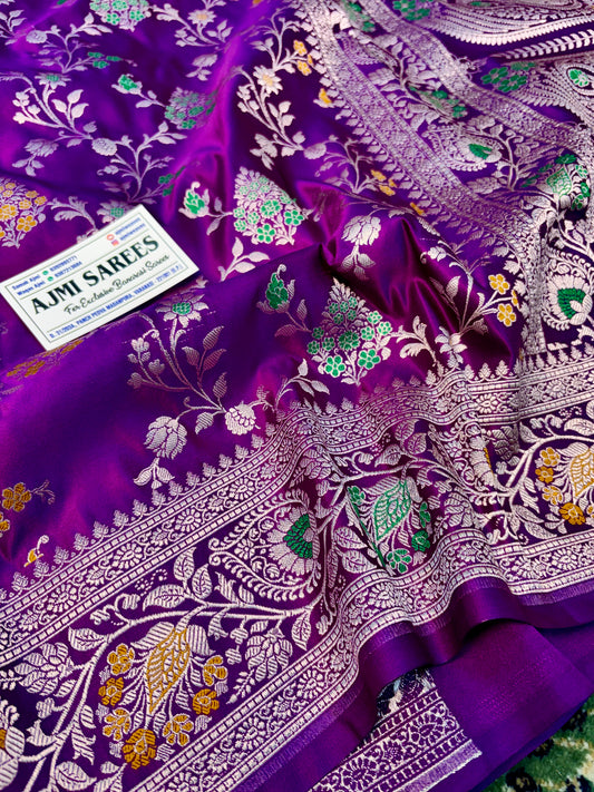 Premium Purple Mashru Katan Silk Banarasi Saree – Meenakari Jaal Banarasi Saree