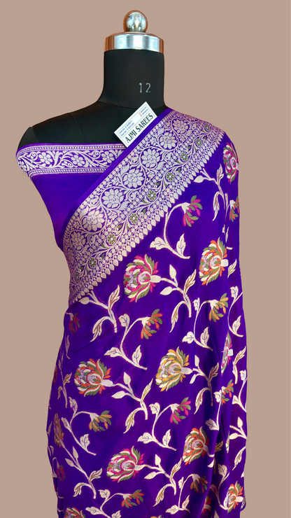 Purple pure Khaddi Chiffon Banarasi Tilfi saree with Water Zari