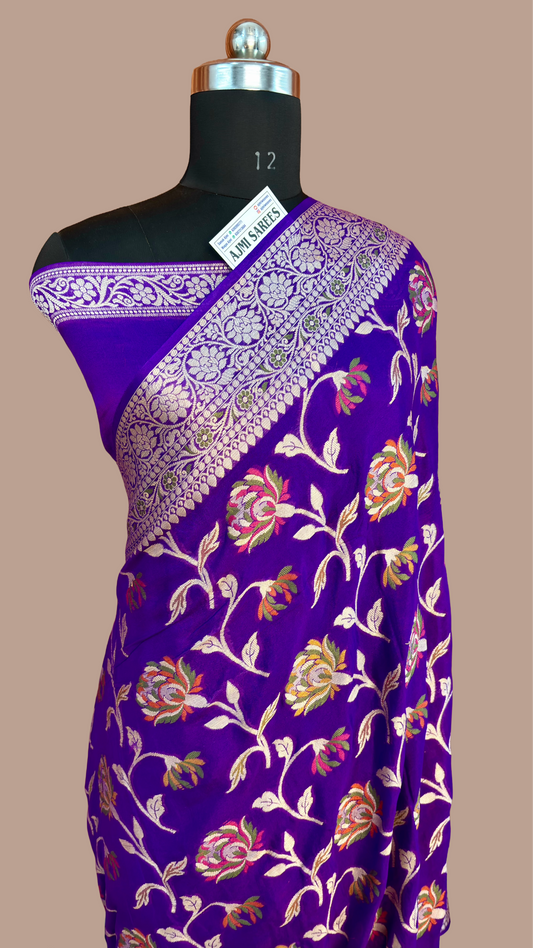 Purple Pure Khaddi Chiffon Banarasi Tilfi Saree | Tilfi Floral Jaal Purple Banarasi Saree