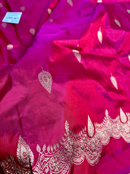 Authentic banarasi saree rani red katan silk handwoven design