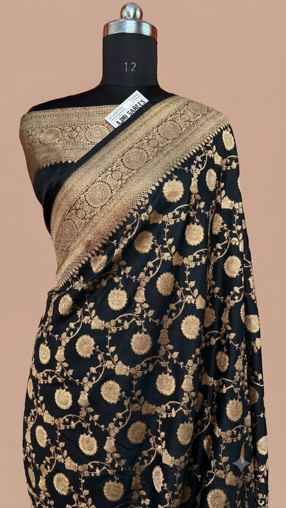 Premium Mashru Katan Silk Banarasi Meenakari Saree – Orange