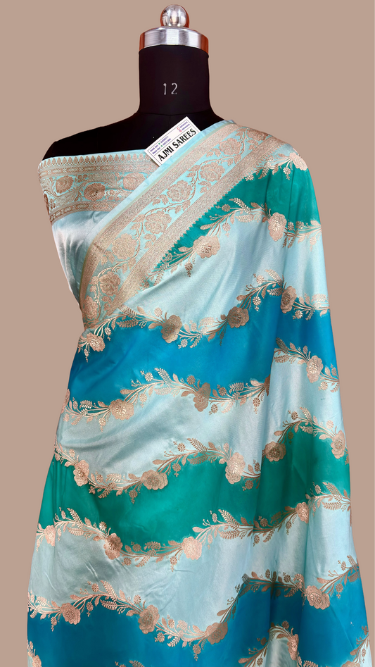 Luxury Mashru Katan Banarasi Rangkat saree with traditional floral and leafy zari motifs