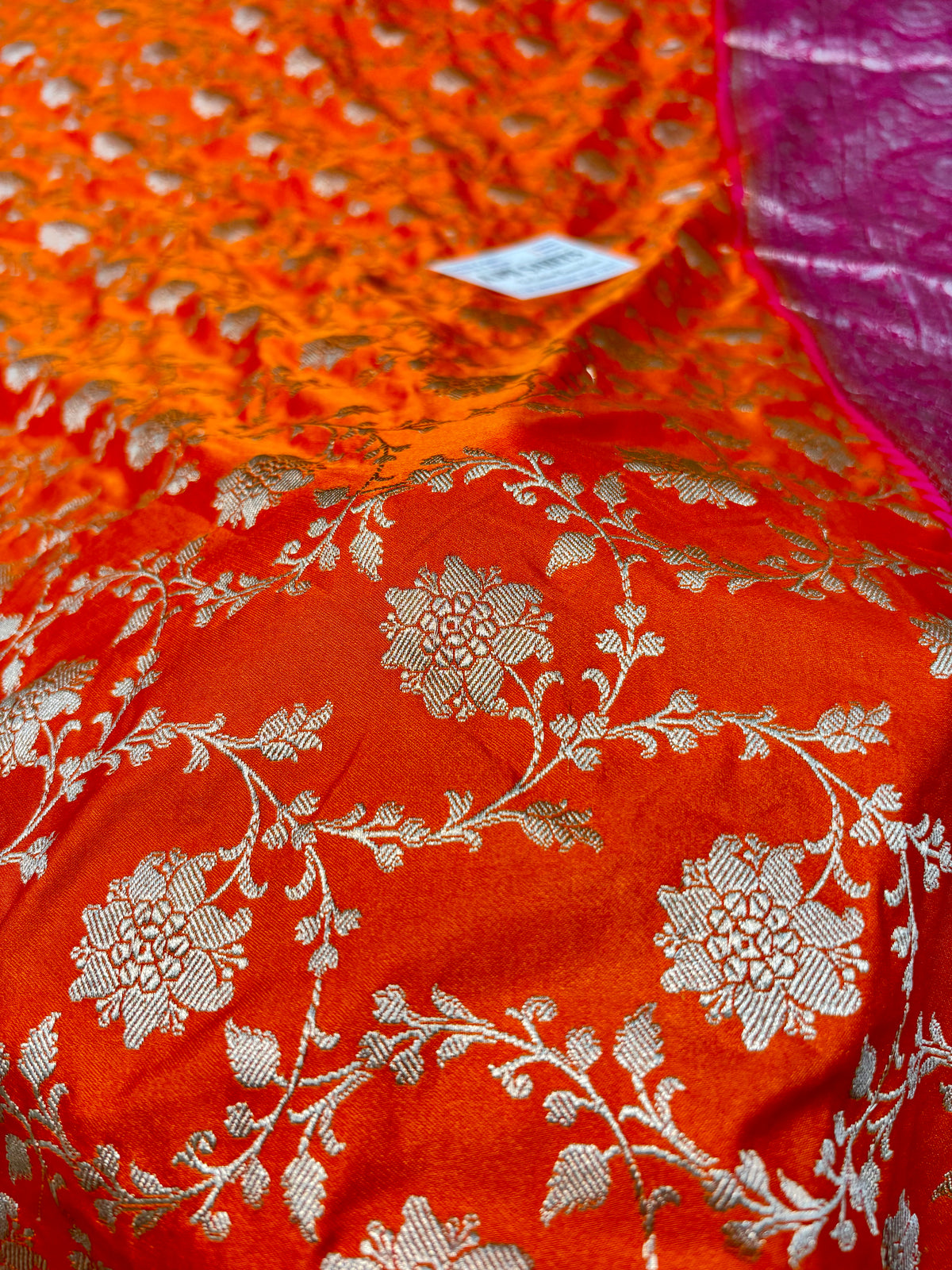 Premium Mashru Katan Silk Banarasi Saree – Orange with Contrast Rani Border Banarasi Saree