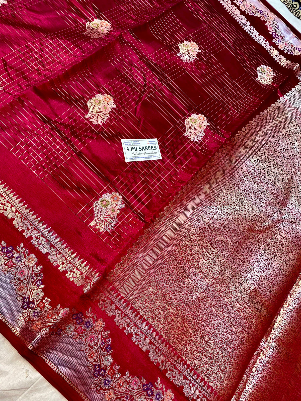 Rich wine Mango Silk Banarasi saree with floral zari pallu