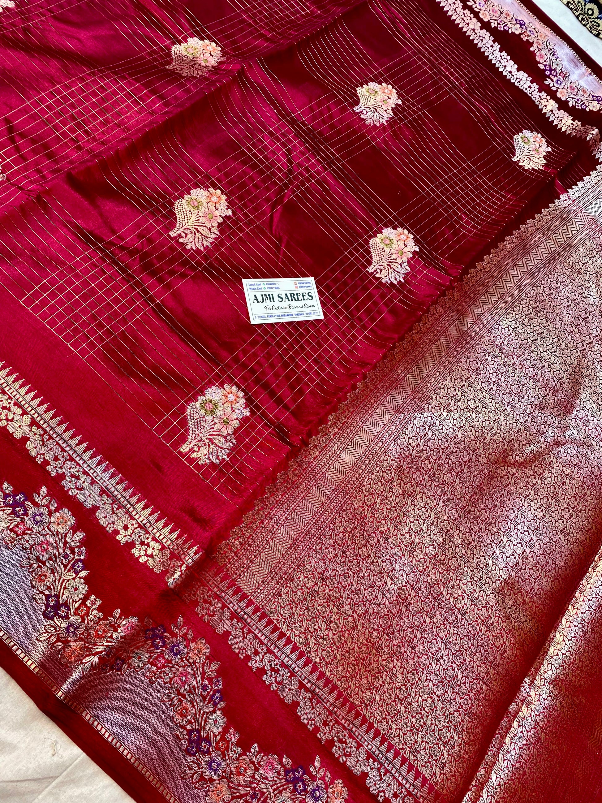 Rich wine Mango Silk Banarasi saree with floral zari pallu