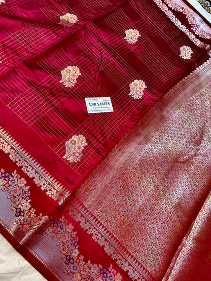 Rich wine Mango Silk Banarasi saree with floral zari pallu
