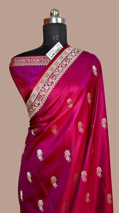 Premium Dual-Tone Magenta × Maroon Mashru Katan Silk Banarasi Saree Banarasi Saree