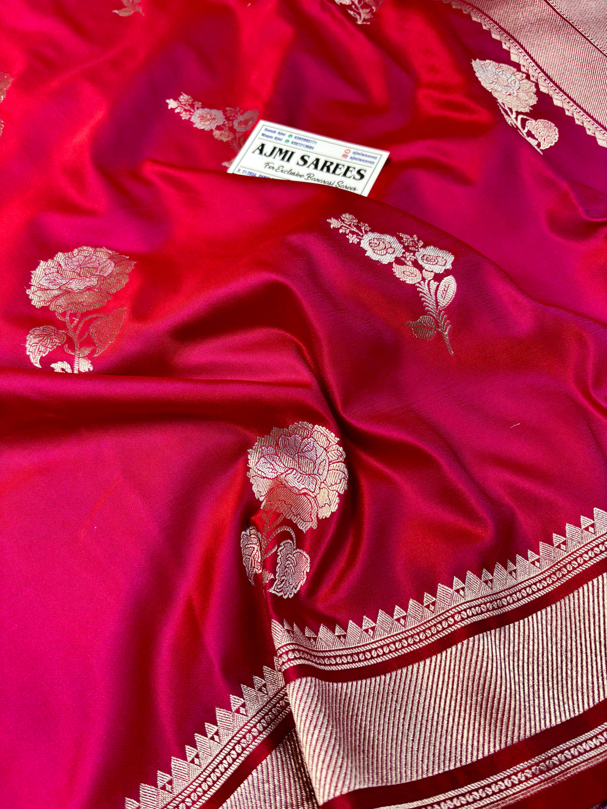 Premium Mashru Katan Silk Banarasi Saree – Dual Tone Red × Magenta | Sona Rupa Butas Banarasi Saree
