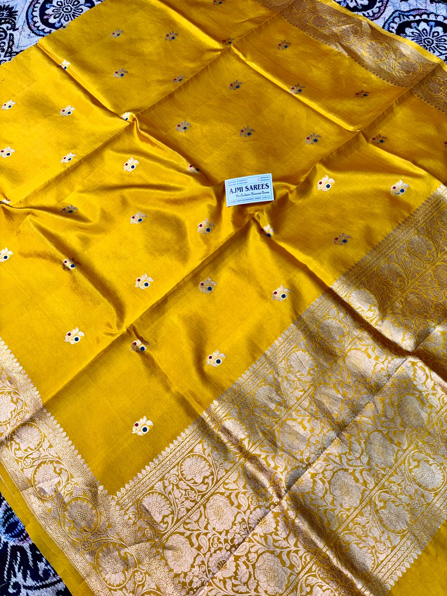authentic banarasi saree pure mango silk kadwa motifs mustard shade