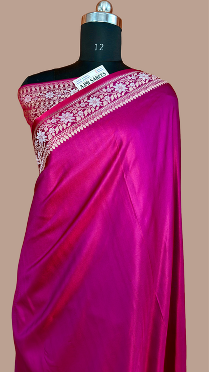Luxury magenta x red Katan silk Banarasi saree with gold and silver zari