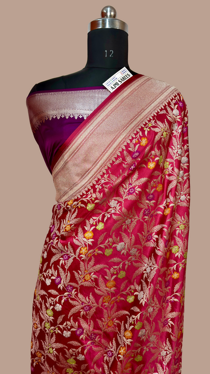 Premium Mashru Katan Silk Banarasi Saree – Contrast Purple Blouse Banarasi Saree