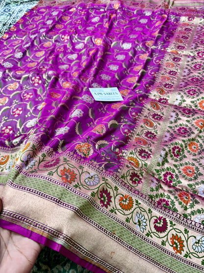 100% Pure Katan Silk Banarasi Tilfi Meenakari Saree – Magenta Banarasi Saree