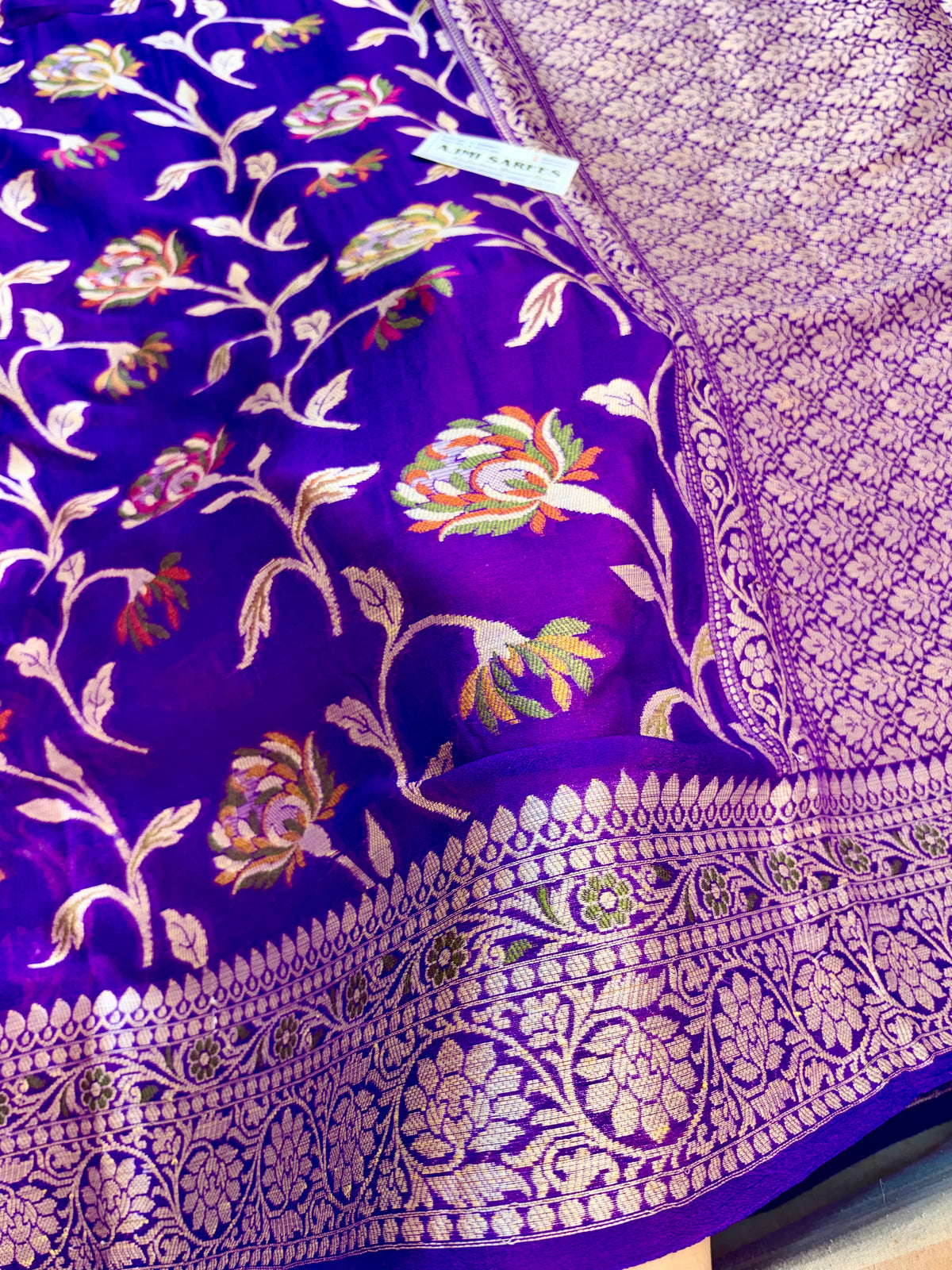 Pure Khaddi Chiffon purple saree with Water Zari