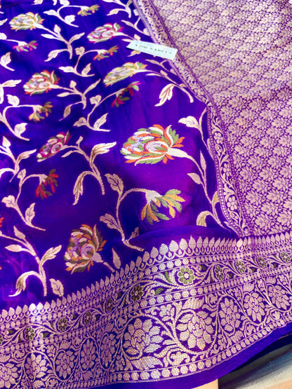 Pure Khaddi Chiffon purple saree with Water Zari