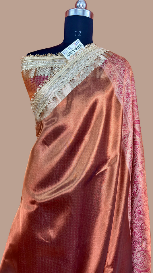 Super Soft Glass Tissue Saree in Rust Orange with Tilfi Pallu