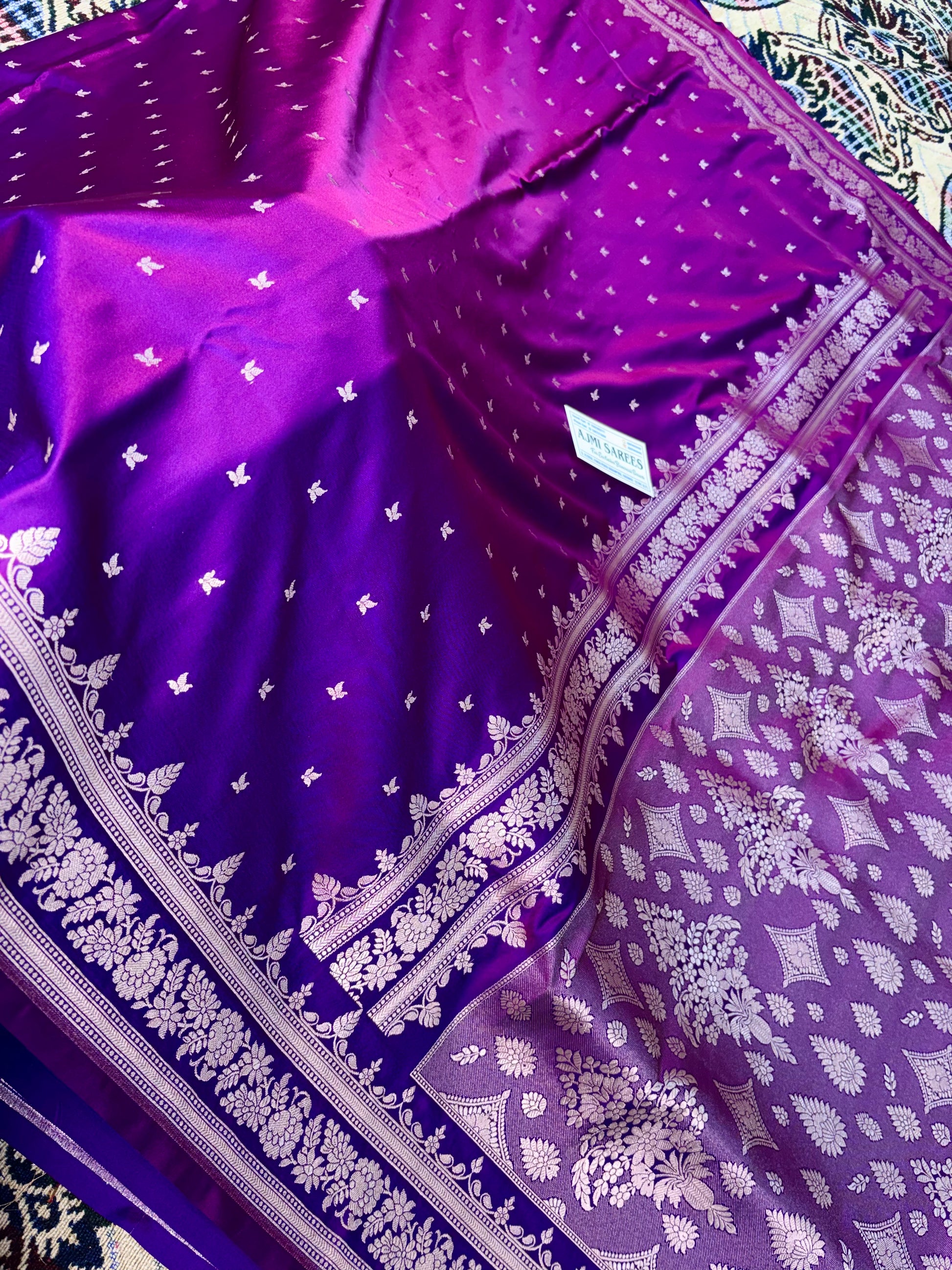 wine purple banarasi saree small zari motifs all over