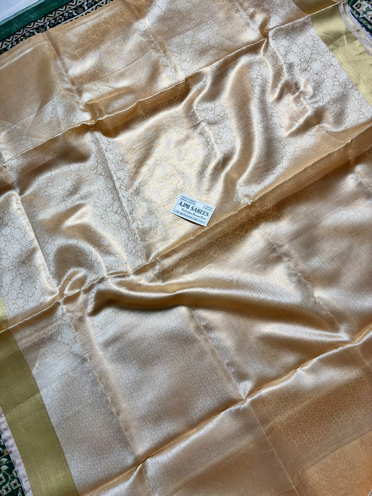 100% Pure Tissue Silk Banarasi Saree – Champagne Gold Banarasi Saree