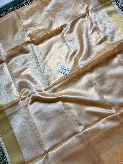 100% Pure Tissue Silk Banarasi Saree – Champagne Gold Banarasi Saree