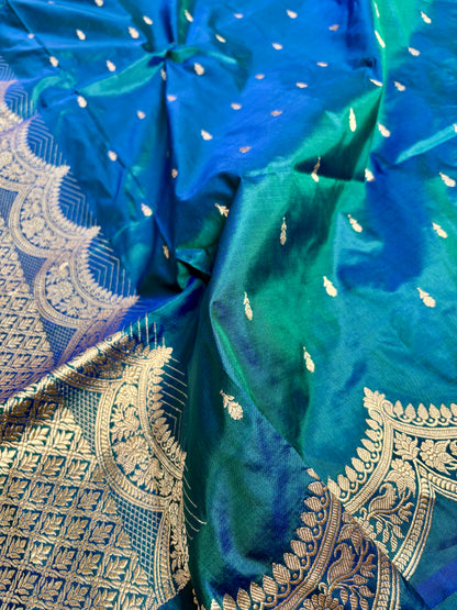 handloom kadwa banarasi saree peacock blue silk traditional weaving