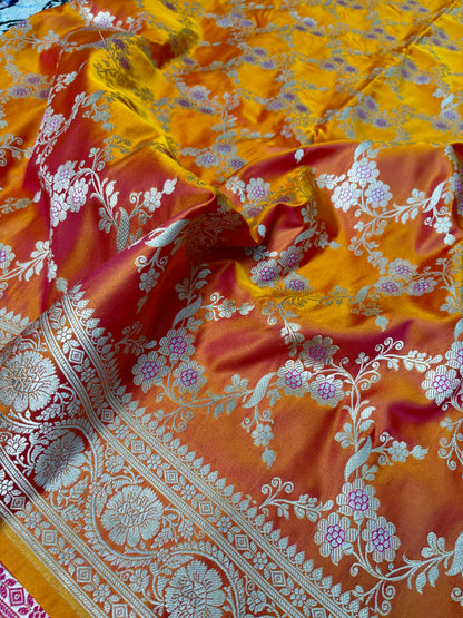 Mashru Katan silk saree fanta color with zari border Banarasi design