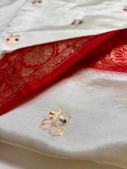 bridal banarasi silk saree red contrast border