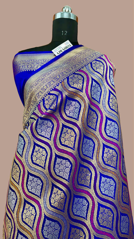 Luxury Royal Blue Mashru Katan Silk Grand Banarasi Saree Banarasi Saree