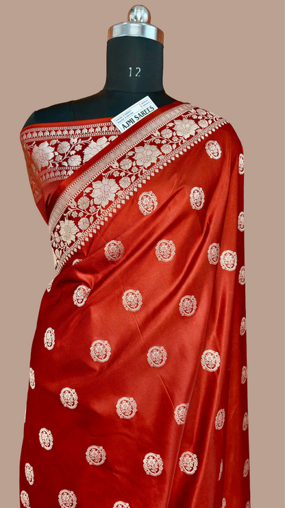 Luxury Mashru Katan silk saree in rust orange