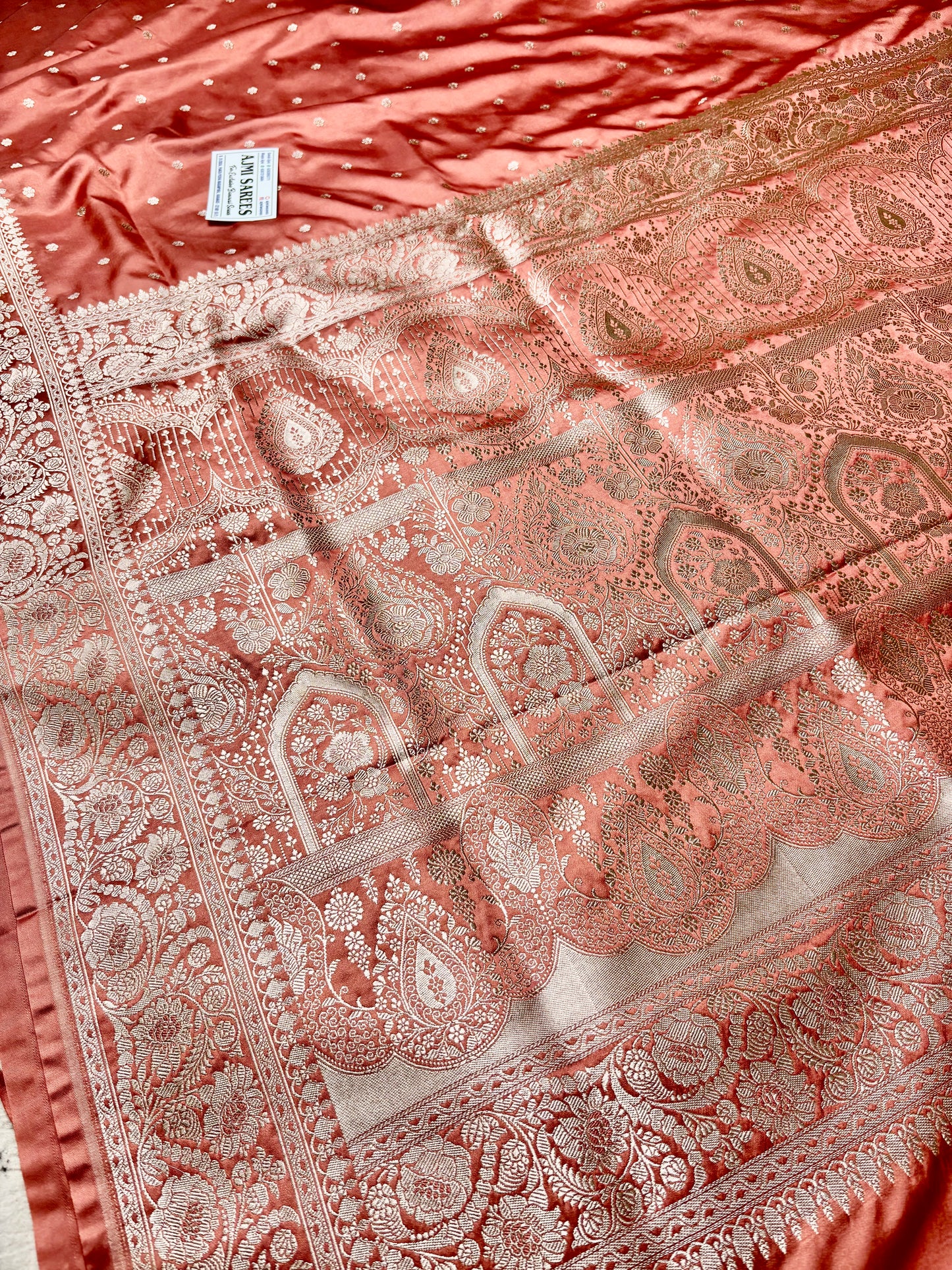 Copper Mashru Katan Silk Banarasi Saree with Grand Zari Pallu