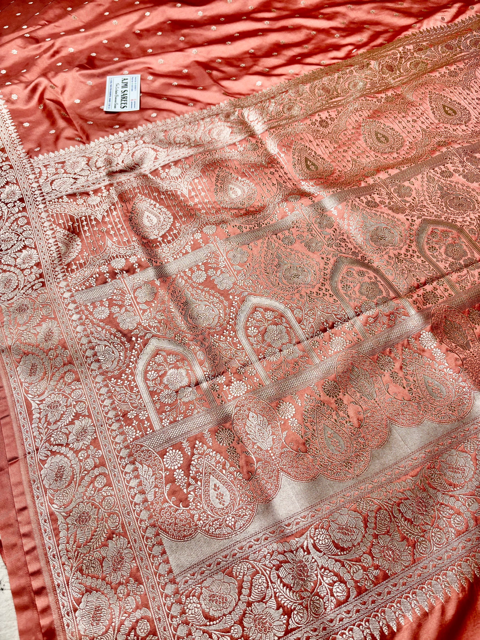 Copper Mashru Katan Silk Banarasi Saree with Grand Zari Pallu