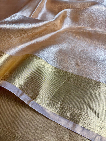 100% Pure Tissue Silk Banarasi Saree – Champagne Gold Banarasi Saree