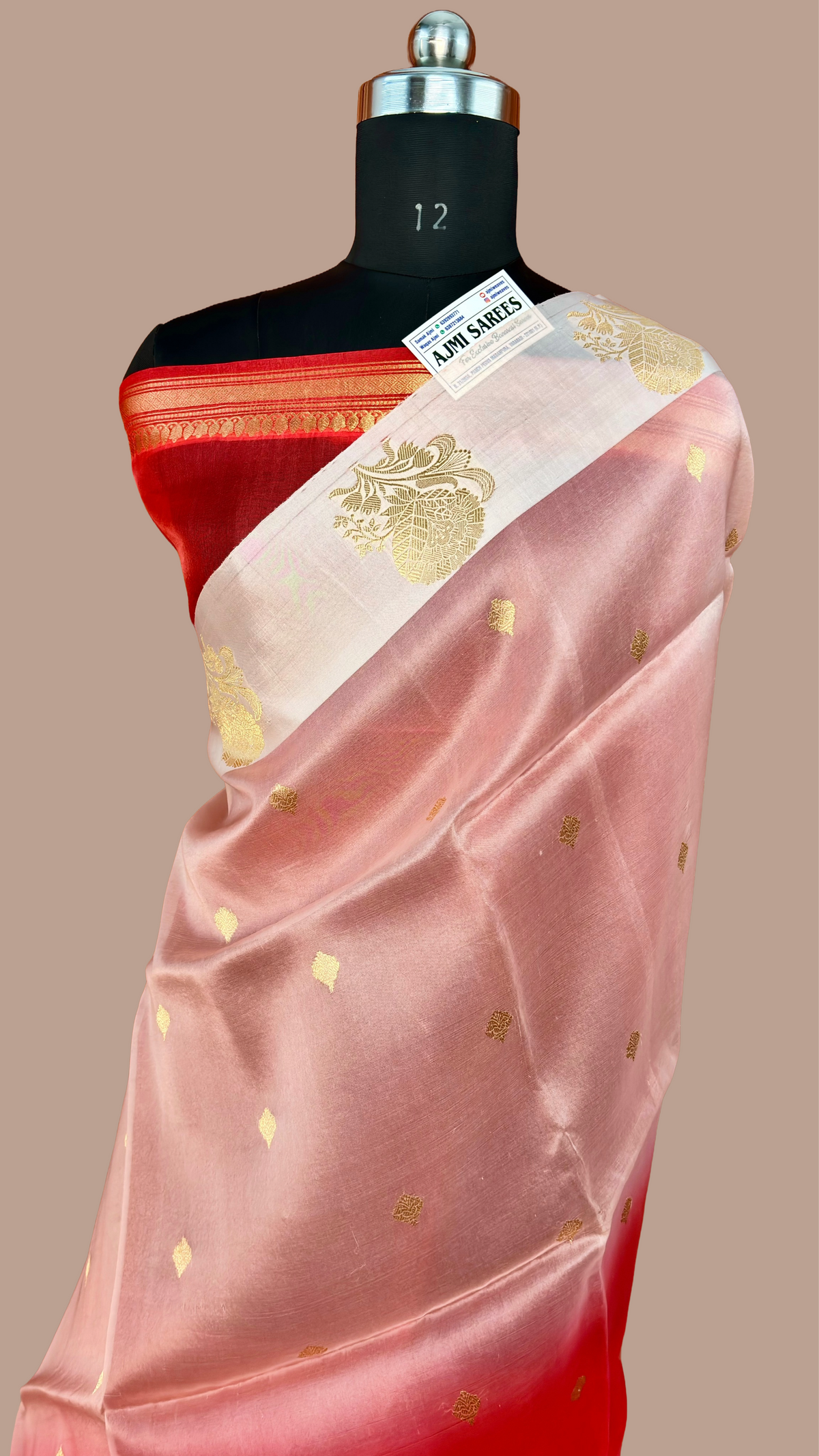 100% Pure Kora Silk Handloom Banarasi Saree – Pink & Red Dual Shade Kadwa Banarasi Saree
