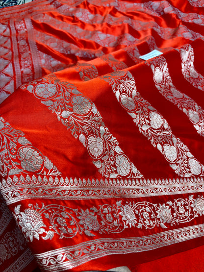 traditional orange banarasi silk saree zari motifs