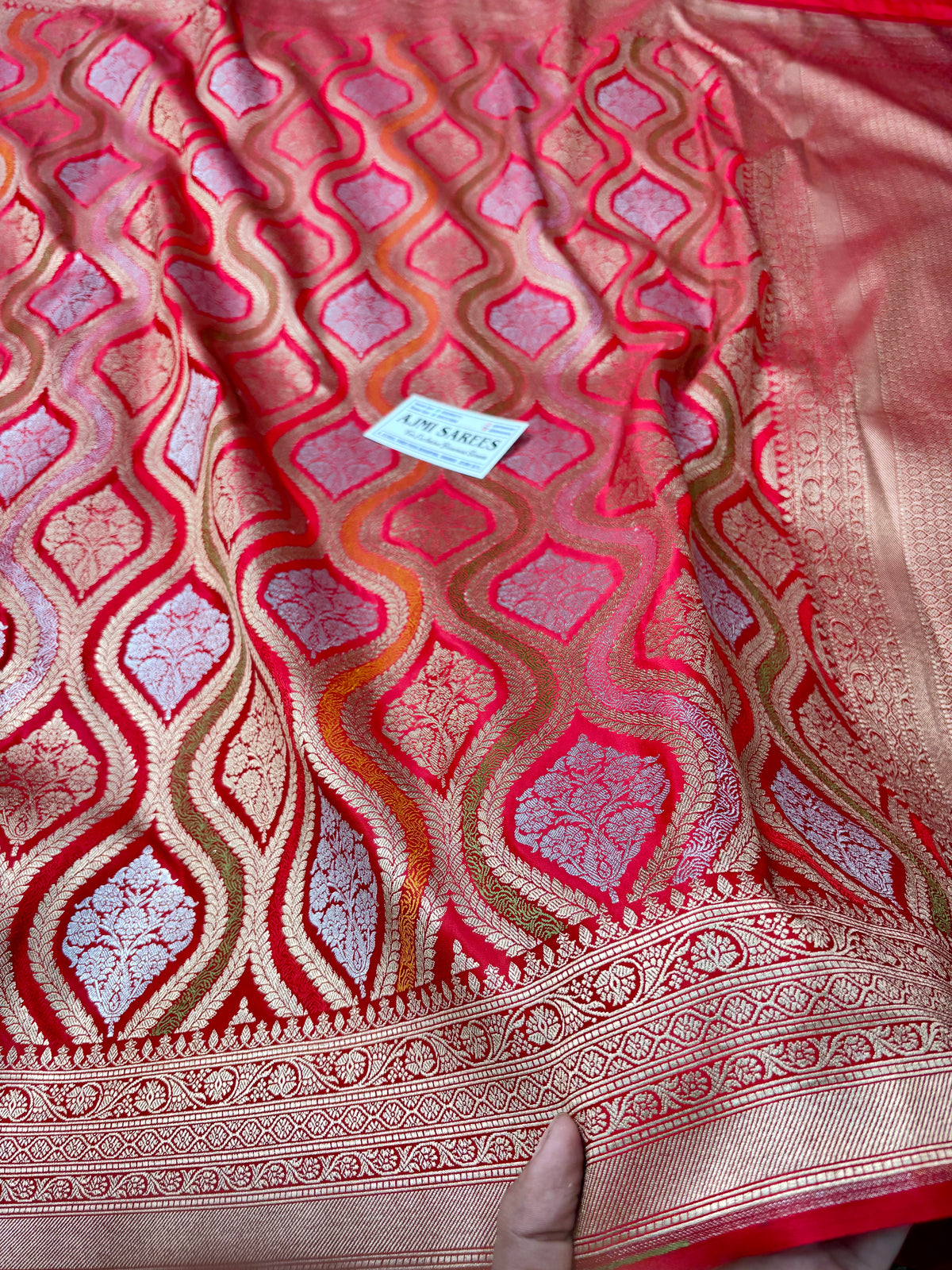 Premium Red Mashru Katan Silk Banarasi Saree with Intricate Meenakari-Inspired Jaal Banarasi Saree