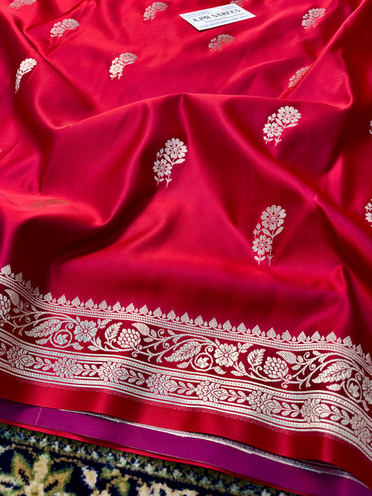 Premium Mashru Katan Silk Banarasi Saree – Magenta × Red Dual Tone Banarasi Saree